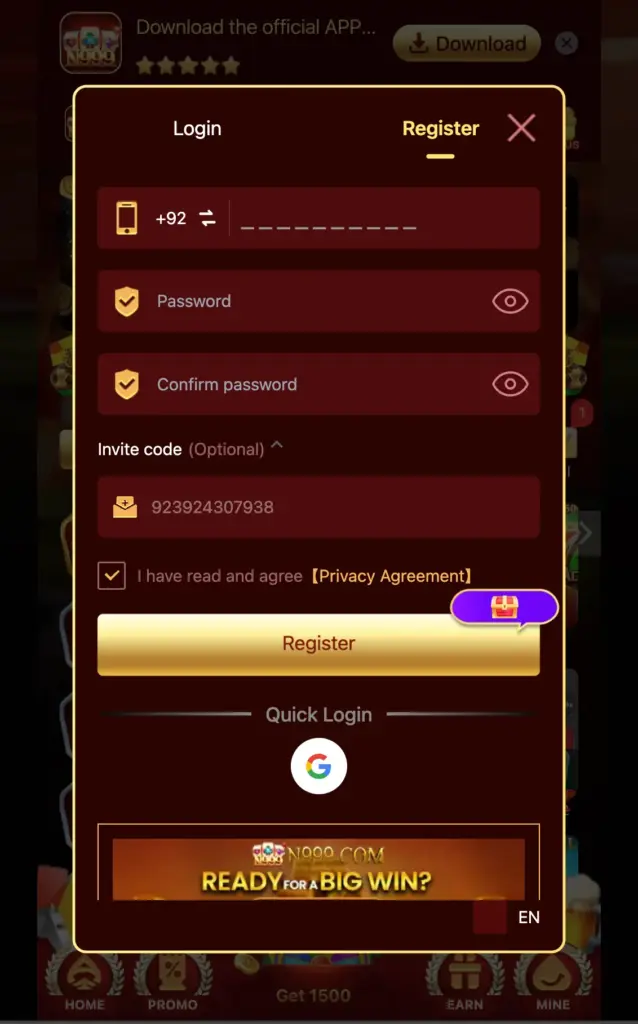 How to Register on N999 Game